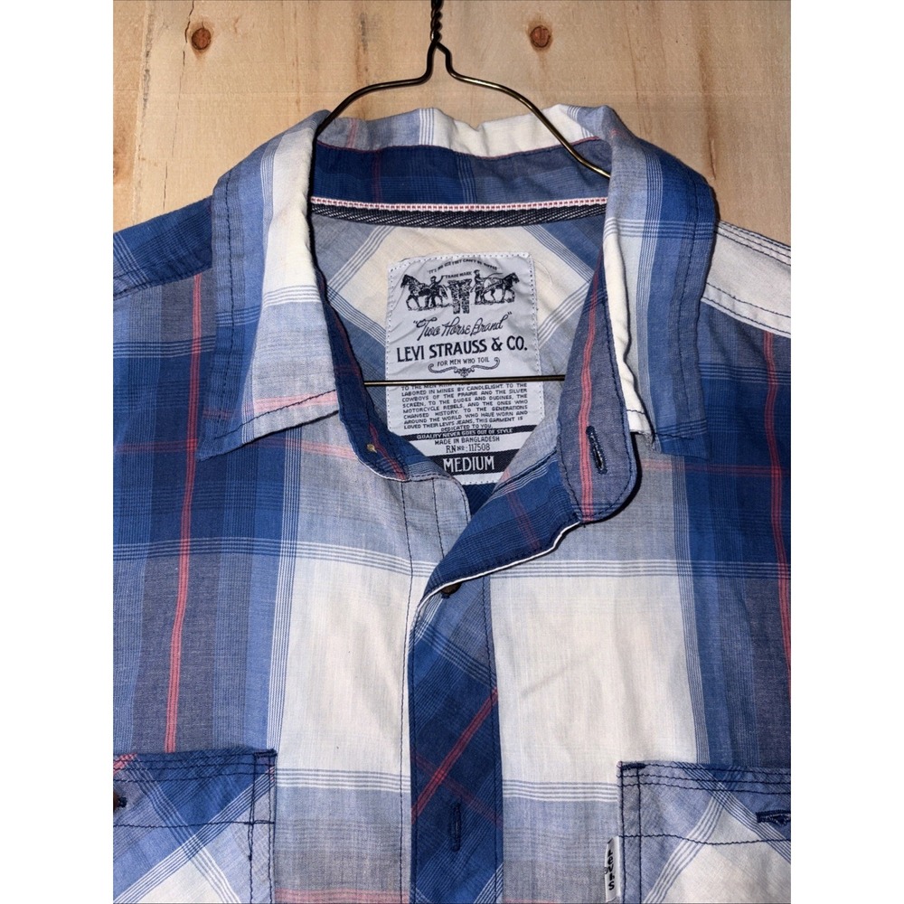 Levi Strauss Two Horse Brand Plaid Snap Button Western Shirt Size Medium - Picture 2 of 5